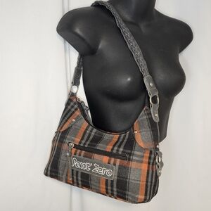 [Point Zero] Soft Plaid Tweed Shoulder Bag  Gray, Black, and Orange